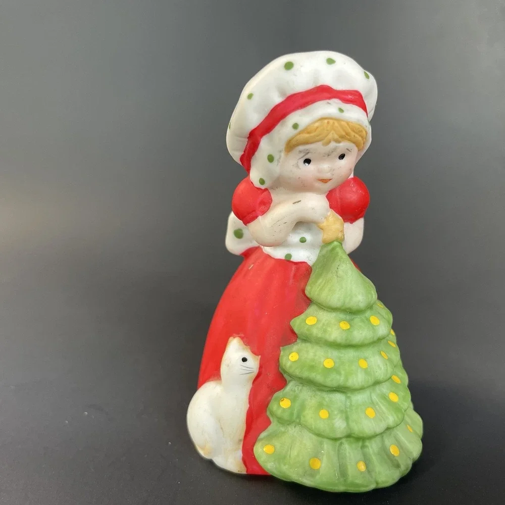 Vintage Enesco Mrs Claus‎ Ceramic Bell Cat Christmas Tree Star Holiday 3